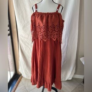 BloomChic Orange Tiered Embellished Midi Dress